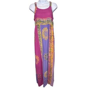 Novica Womens Purple Magenta Mandala Print Smocked Maxi Dress Sz M Boho Artisan